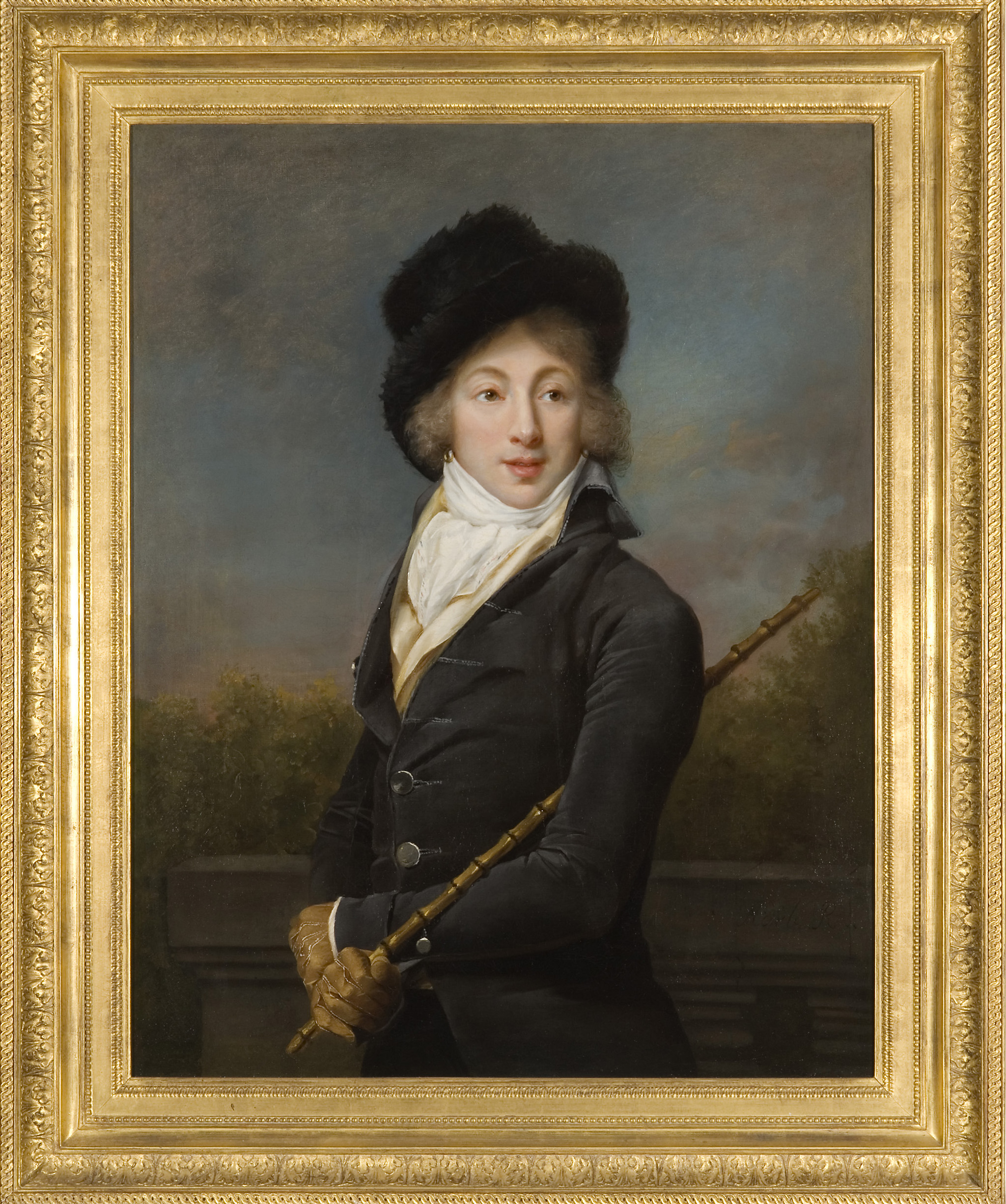 "A Portrait of Auguste Vestris, half length, wearing a Grey Coat and a Fur Hat"